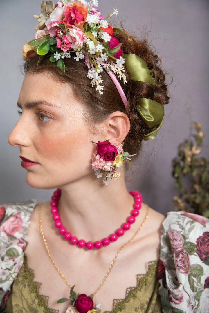 Magenta Peony Flower Earrings: Bridal Wedding Jewelry – handmade floral hair accessory by magaela