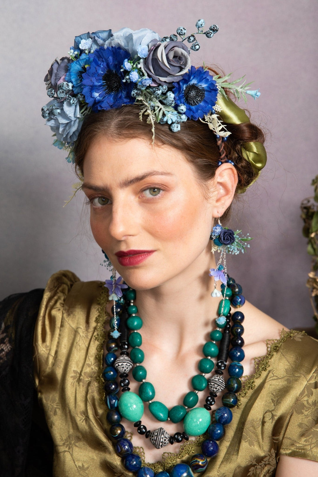 Blue Flower Earrings: Elegant Wedding Bridal Jewelry – handmade floral hair accessory by magaela