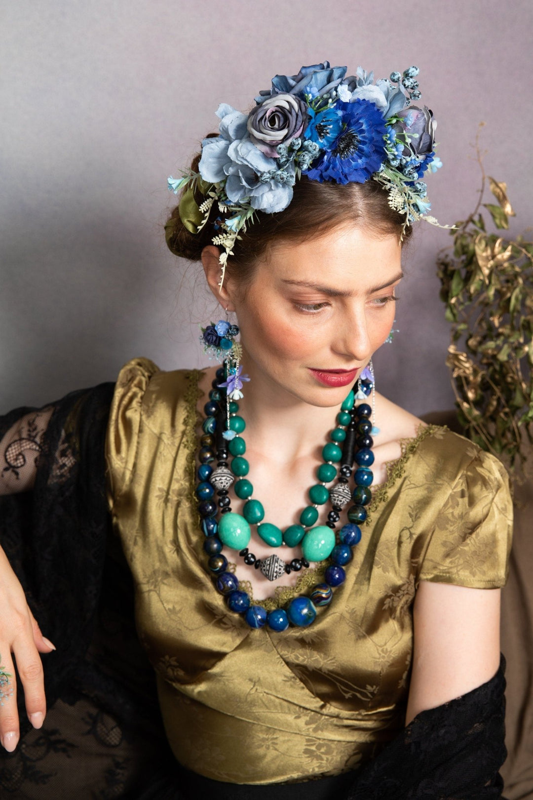 Blue Flower Earrings: Elegant Wedding Bridal Jewelry – handmade floral hair accessory by magaela