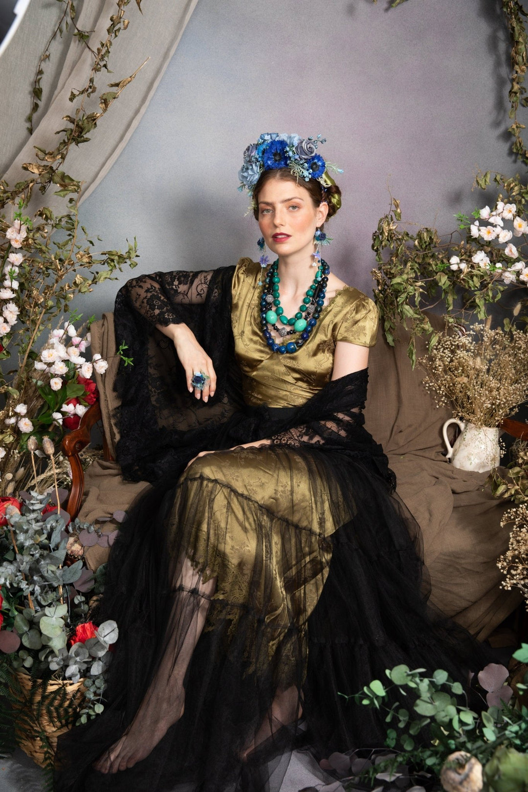 Blue Rose Flower Ring: Adjustable Bridal Wedding Jewelry – handmade floral hair accessory by magaela