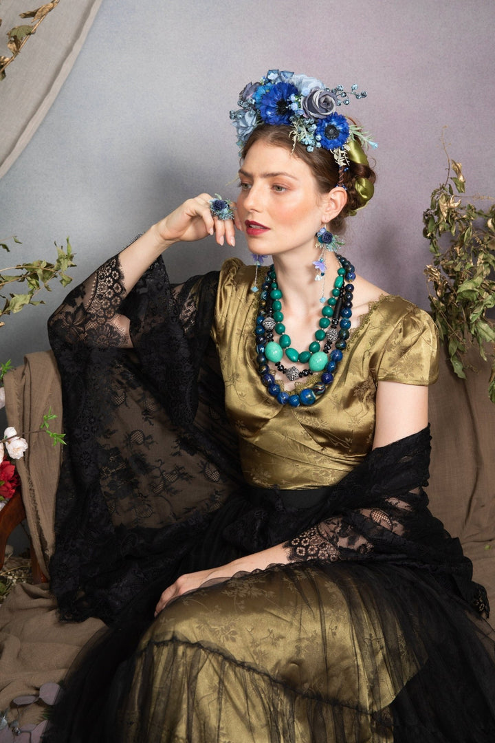 Blue Rose Flower Ring: Adjustable Bridal Wedding Jewelry – handmade floral hair accessory by magaela