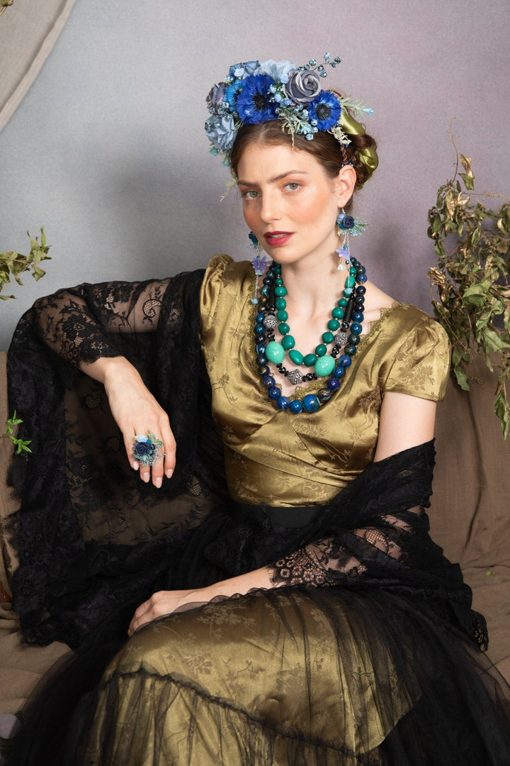 Blue Rose Flower Ring: Adjustable Bridal Wedding Jewelry – handmade floral hair accessory by magaela