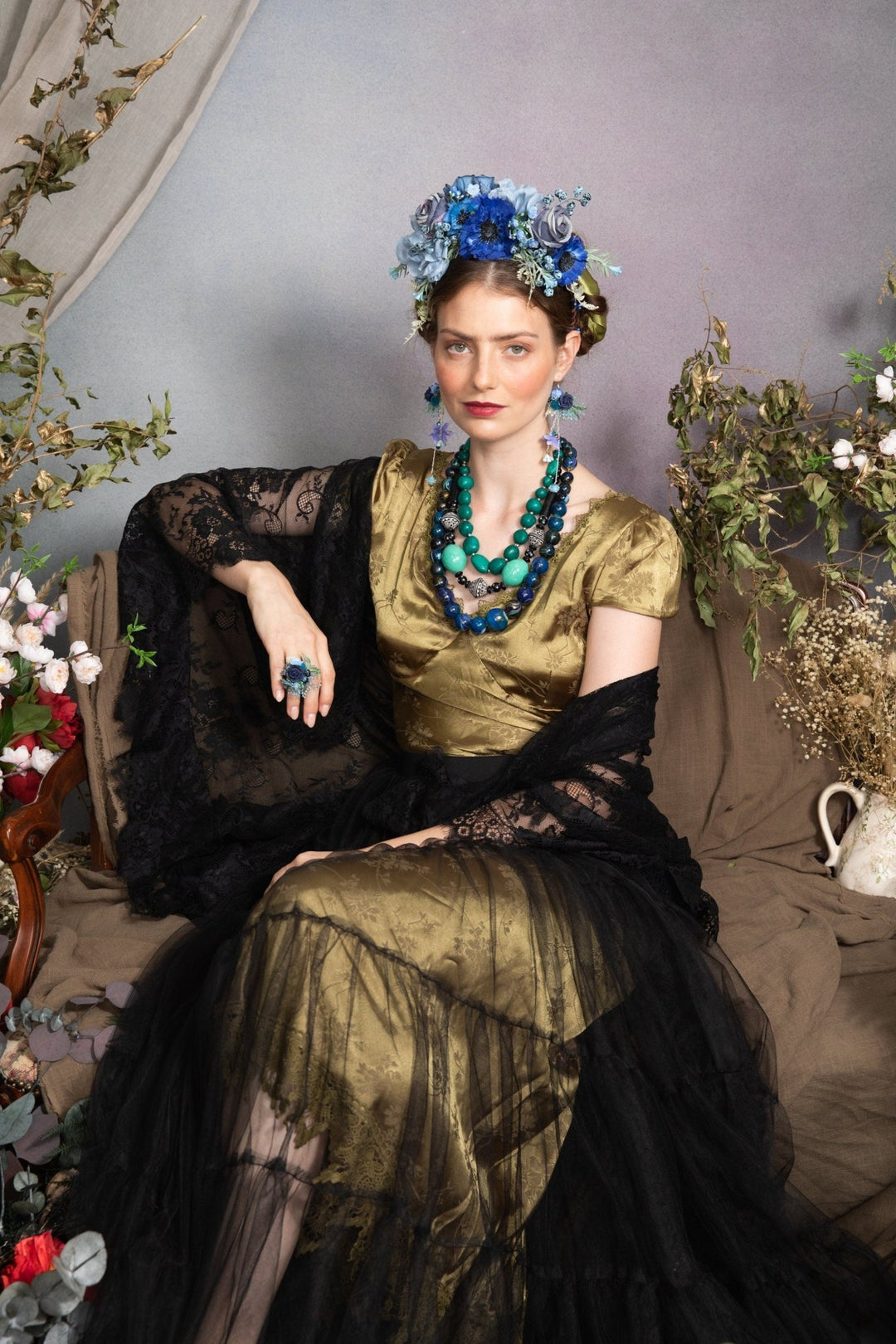 Blue Rose Flower Ring: Adjustable Bridal Wedding Jewelry – handmade floral hair accessory by magaela