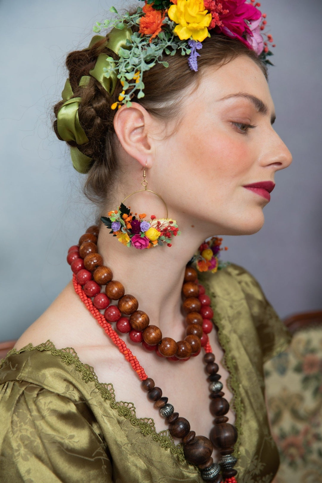 Colorful Flower Circle Earrings: Bridal Wedding Dangle Earrings – handmade floral hair accessory by magaela