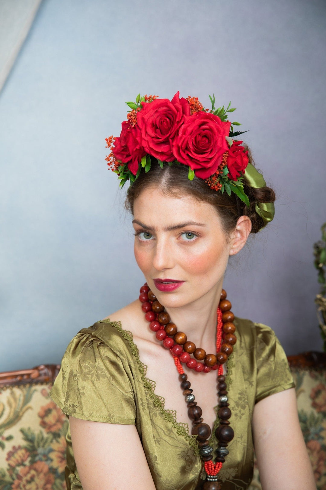 Red Frida Flower Headband: Flamenco Bridal Hair Crown – handmade floral hair accessory by magaela