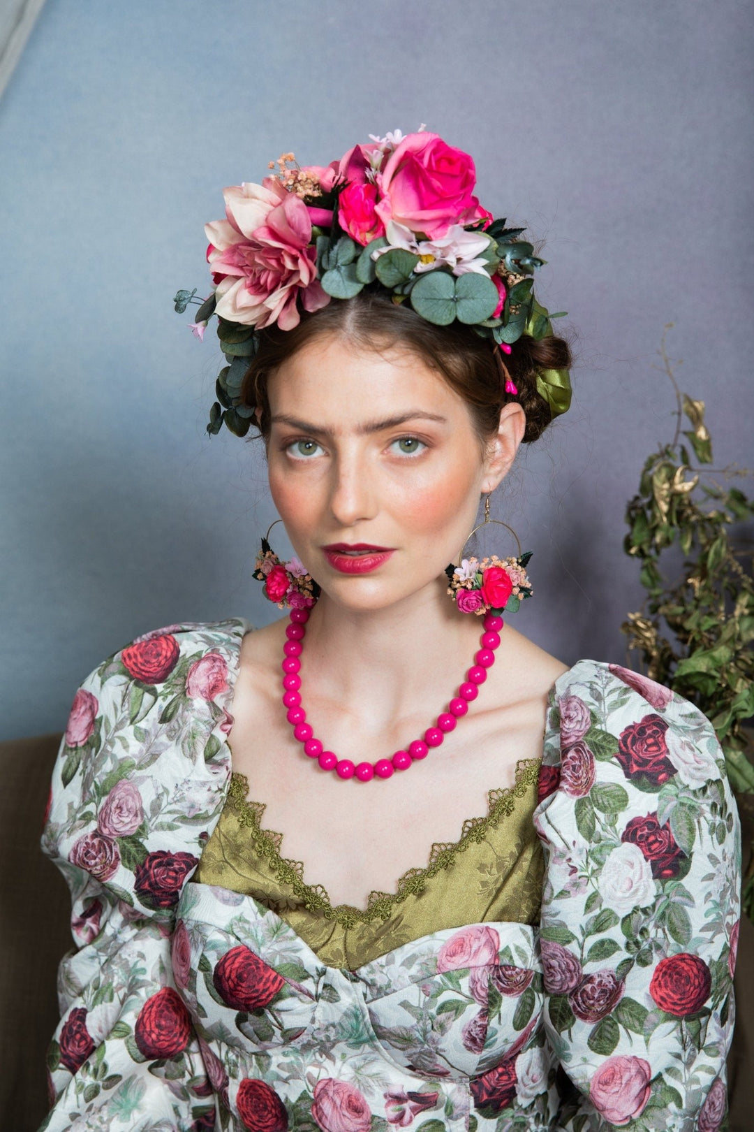 Pink Frida Flower Headband: Mexican Wedding Bridal Headpiece – handmade floral hair accessory by magaela