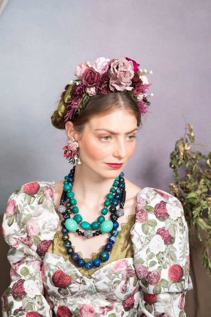 Dusty pink Frida headband: Magaela two sided headband – handmade floral hair accessory by magaela