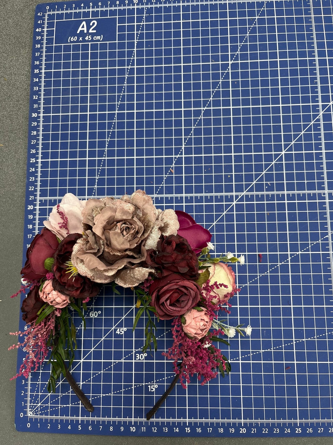 Dusty pink Frida headband: Magaela two sided headband – handmade floral hair accessory by magaela