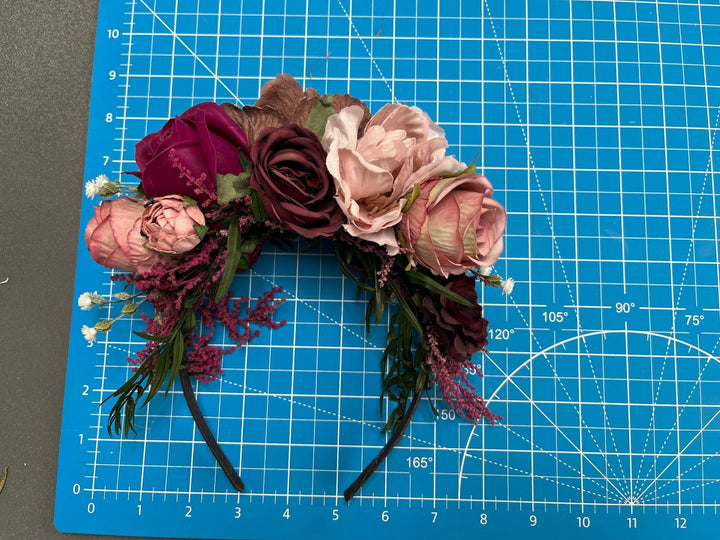 Dusty pink Frida headband: Magaela two sided headband – handmade floral hair accessory by magaela