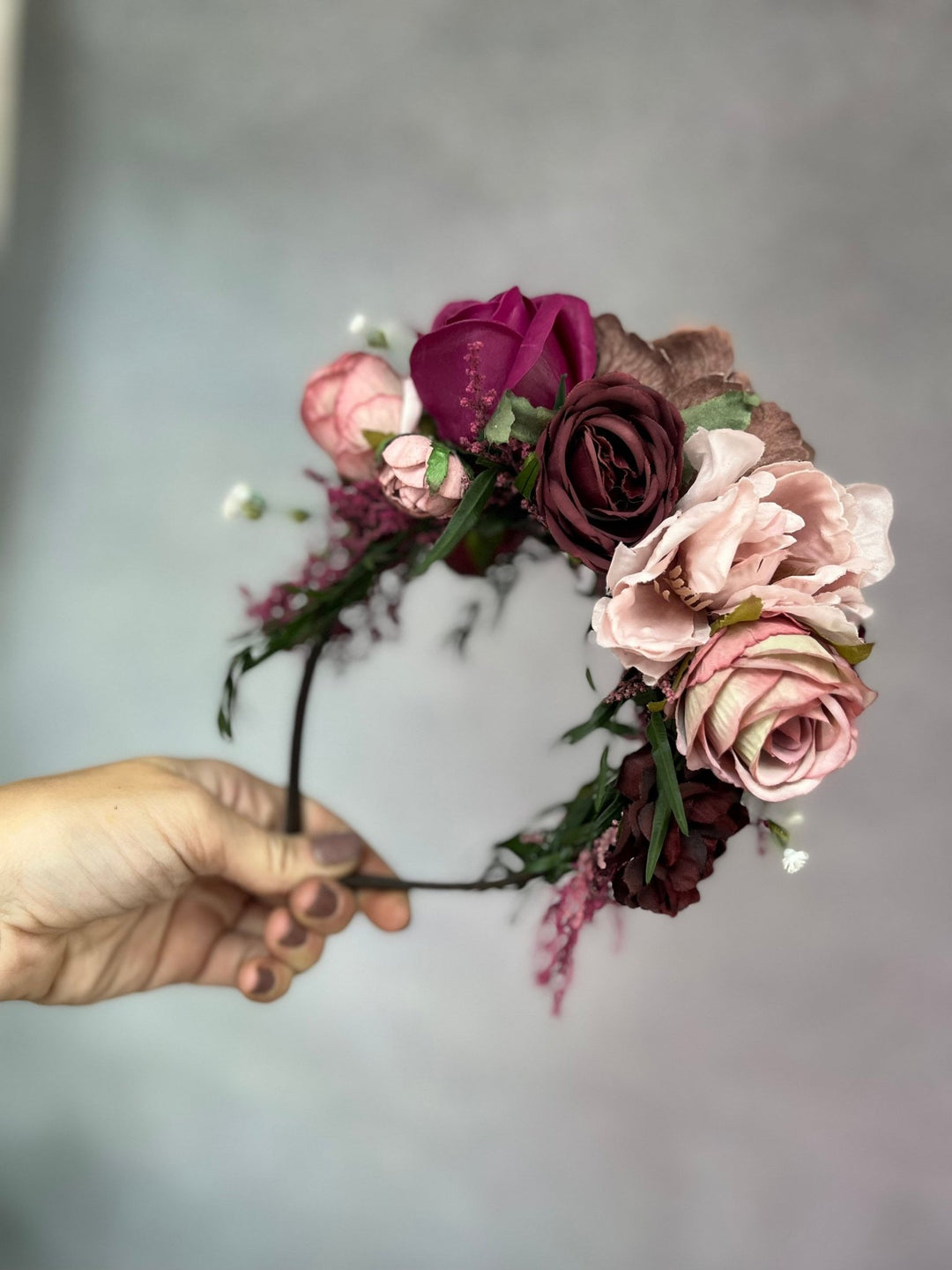 Dusty pink Frida headband: Magaela two sided headband – handmade floral hair accessory by magaela