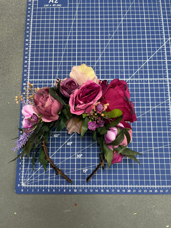 Magenta Frida Flower Headband: Purple Wedding Hair Crown – handmade floral hair accessory by magaela