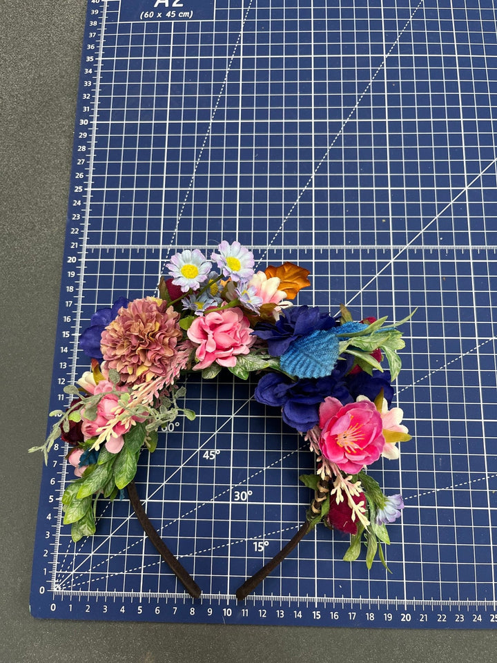 Frida Flower Headband: Pink & Blue Wedding Crown, Bridal Accessory – handmade floral hair accessory by magaela
