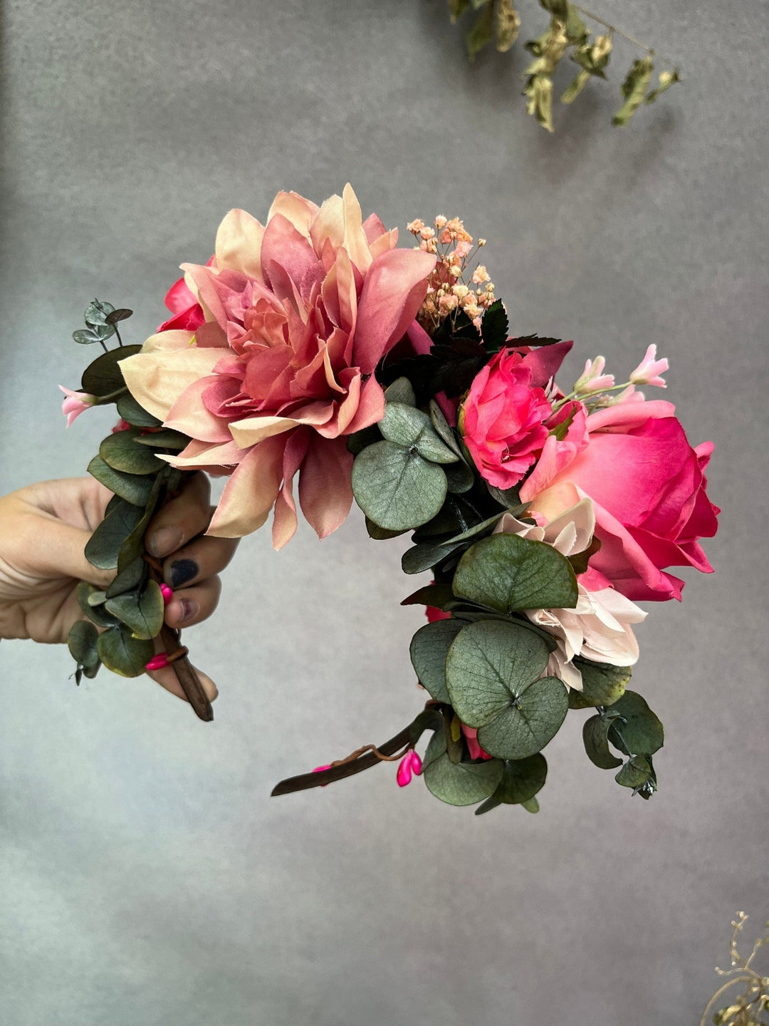 Pink Frida Flower Headband: Mexican Wedding Bridal Headpiece – handmade floral hair accessory by magaela