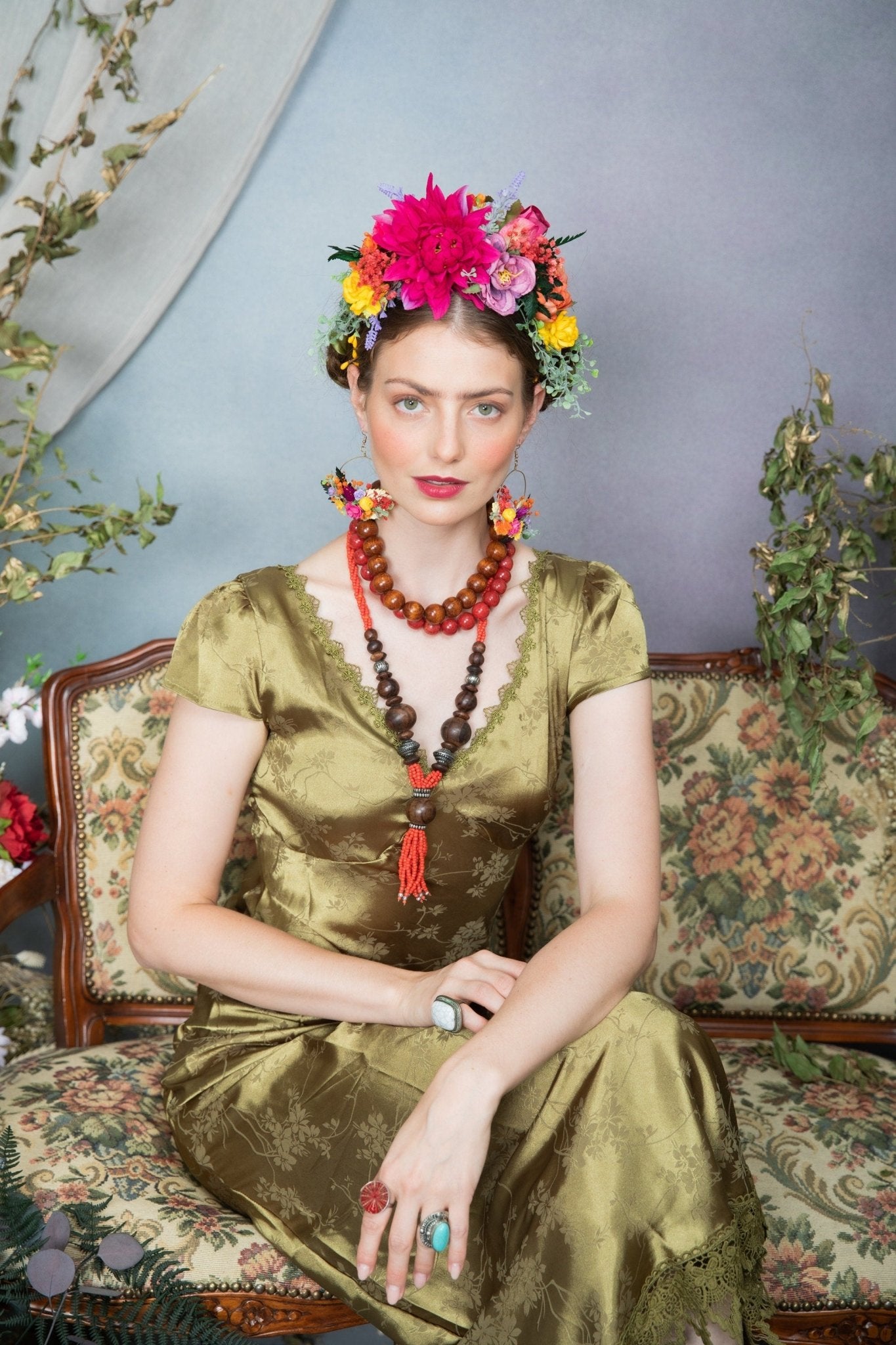 Fuchsia Dahlia Flower Crown – Frida Inspired Headpiece – magaela