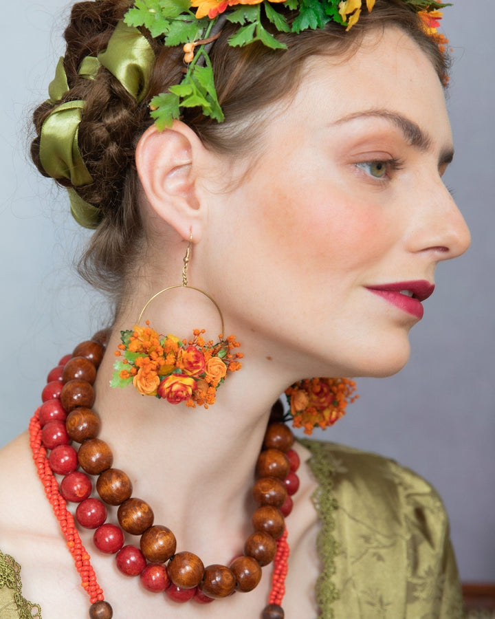 Orange Flower Hoop Earrings: Autumn Wedding Jewelry – handmade floral hair accessory by magaela