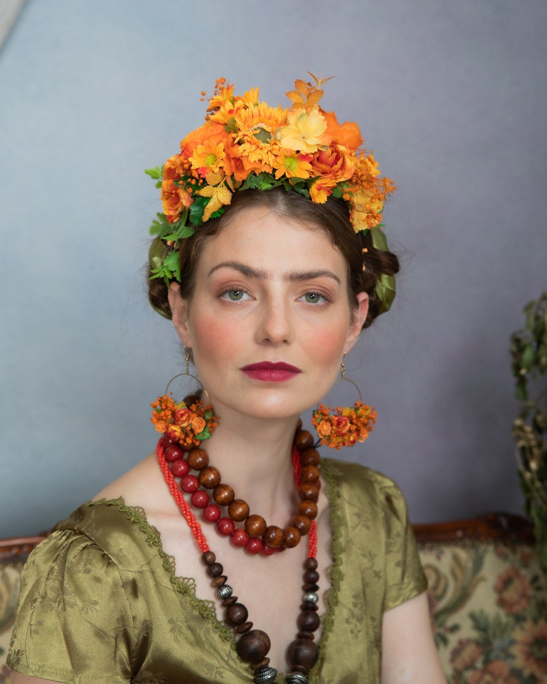 Orange Flower Hoop Earrings: Autumn Wedding Jewelry – handmade floral hair accessory by magaela