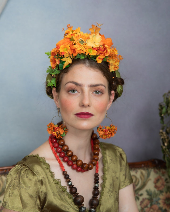 Orange Flower Hoop Earrings: Autumn Wedding Jewelry – handmade floral hair accessory by magaela