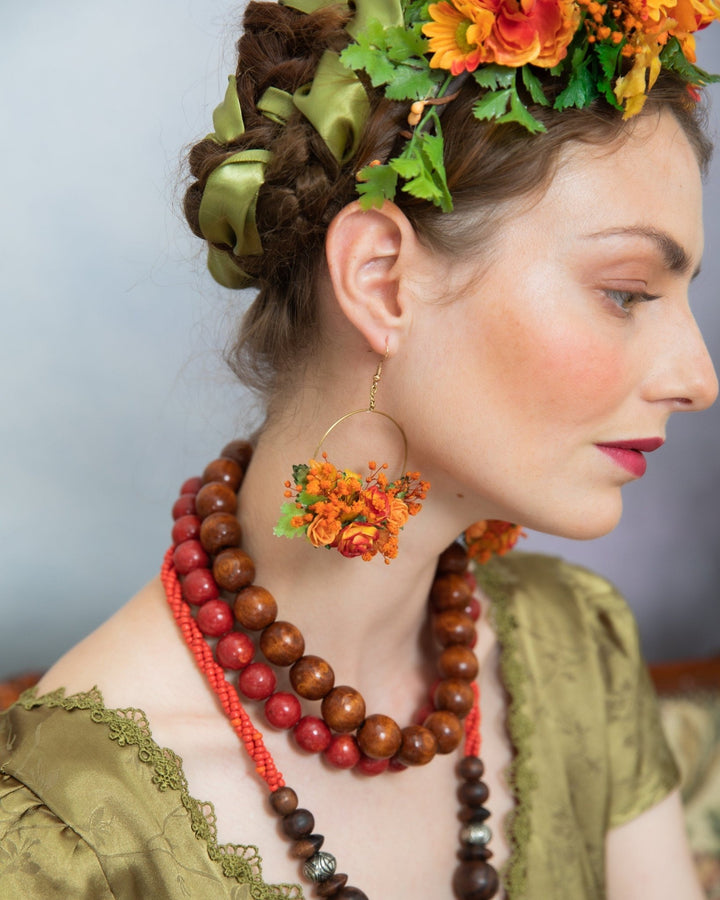 Orange Flower Hoop Earrings: Autumn Wedding Jewelry – handmade floral hair accessory by magaela