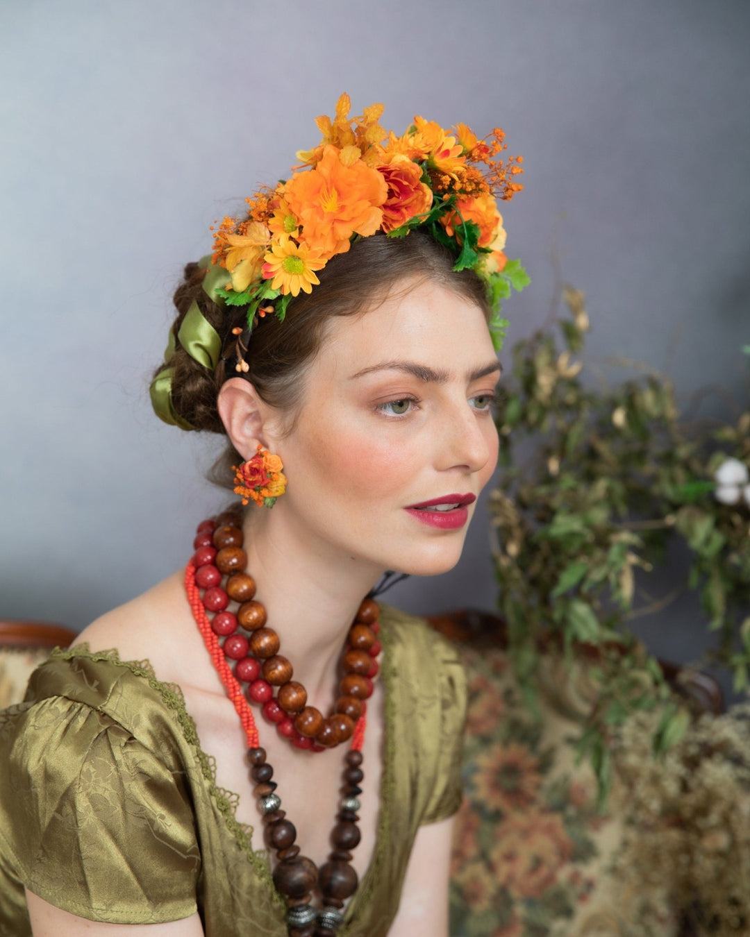 Orange Flower Clip On Earrings: Autumn Wedding Jewelry – handmade floral hair accessory by magaela