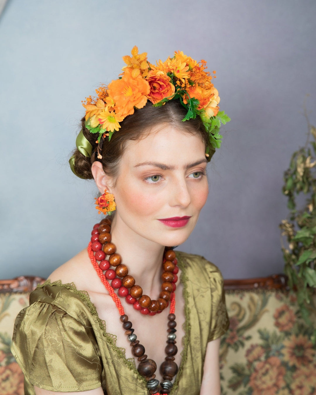 Orange Flower Clip On Earrings: Autumn Wedding Jewelry – handmade floral hair accessory by magaela