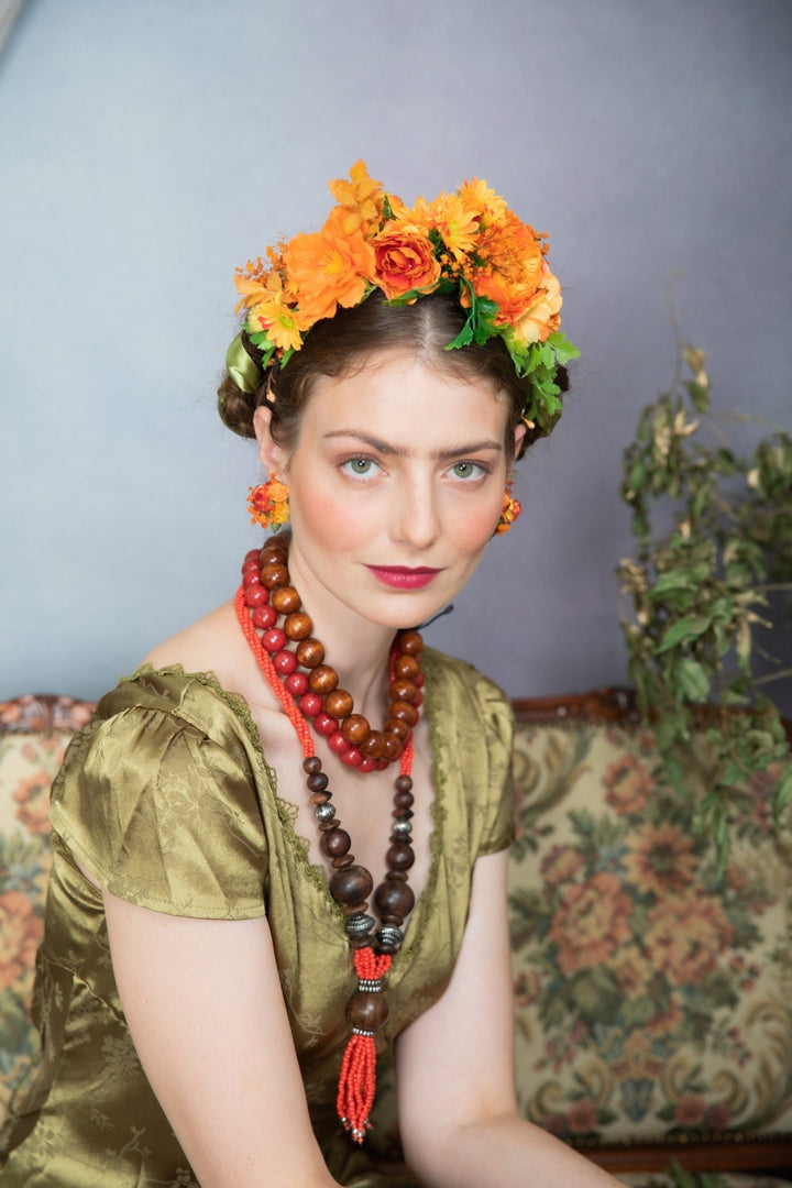 Orange Flower Clip On Earrings: Autumn Wedding Jewelry – handmade floral hair accessory by magaela