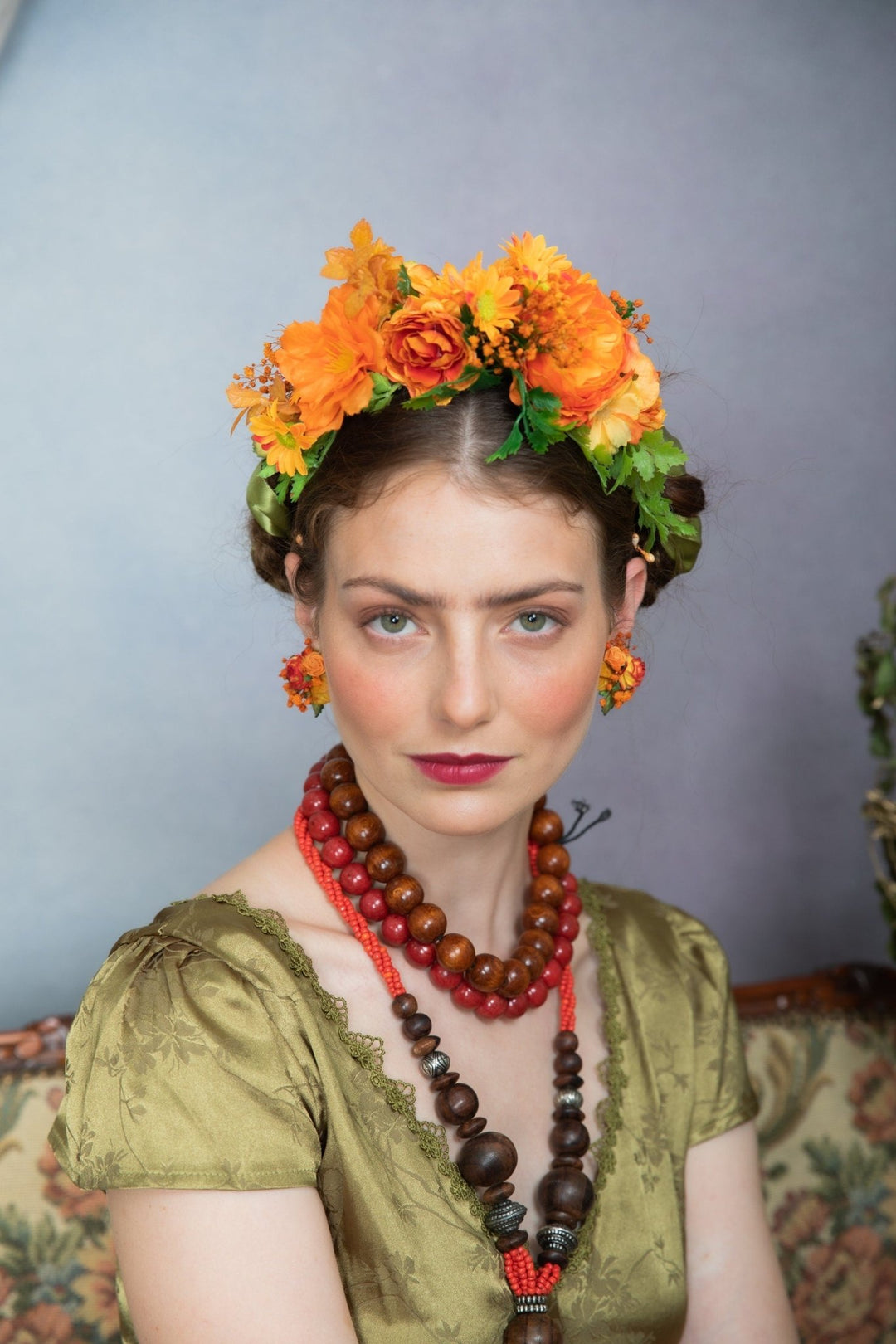 Orange Flower Clip On Earrings: Autumn Wedding Jewelry – handmade floral hair accessory by magaela