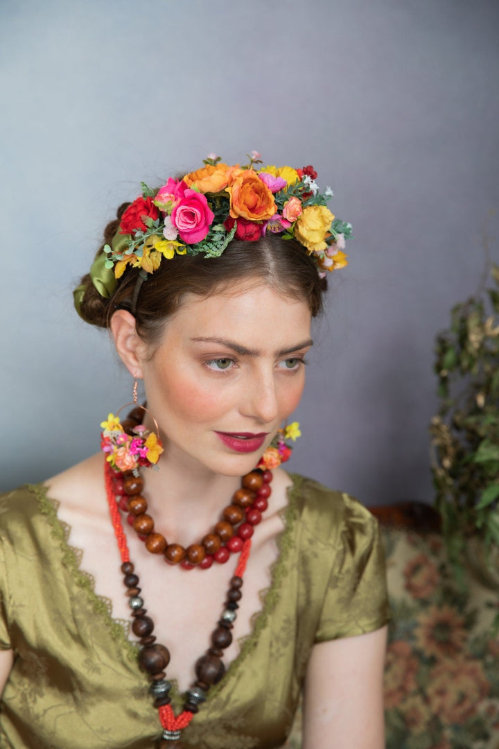 Colourful Frida Flower Headband: Wedding, Halloween, Cinco de Mayo – handmade floral hair accessory by magaela