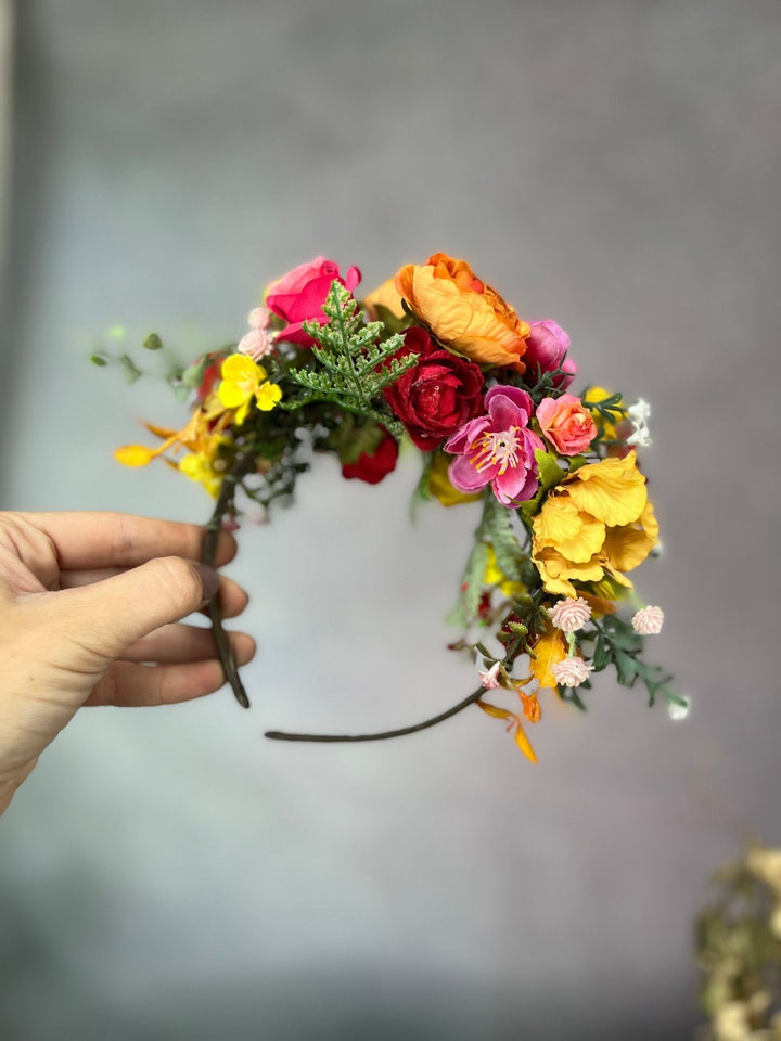 Colourful Frida Flower Headband: Wedding, Halloween, Cinco de Mayo – handmade floral hair accessory by magaela