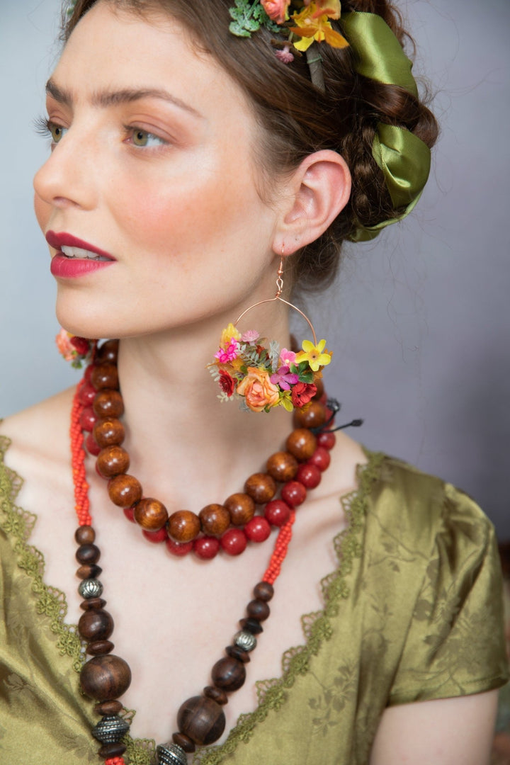 Colorful Flower Circle Earrings: Bridal Wedding Dangle Earrings – handmade floral hair accessory by magaela