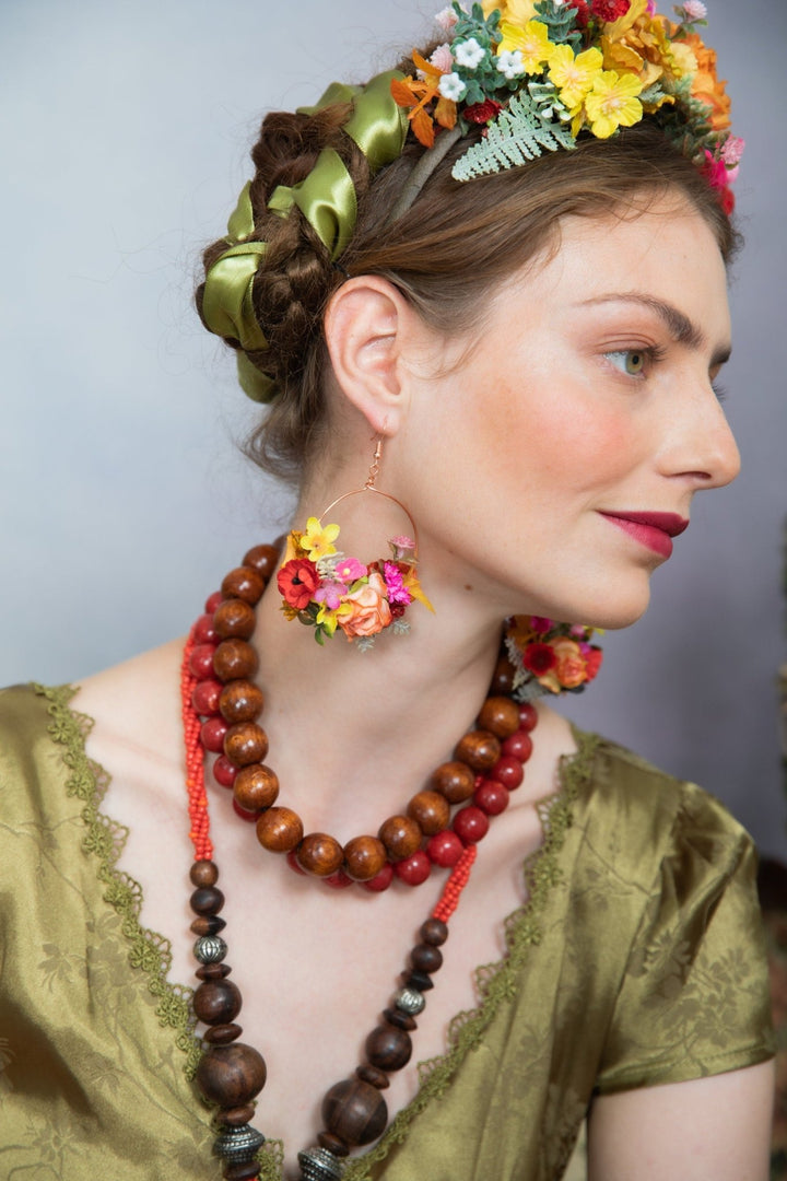 Colorful Flower Circle Earrings: Bridal Wedding Dangle Earrings – handmade floral hair accessory by magaela