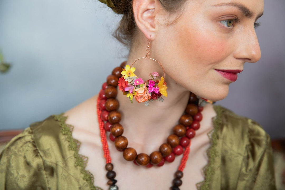 Colorful Flower Circle Earrings: Bridal Wedding Dangle Earrings – handmade floral hair accessory by magaela