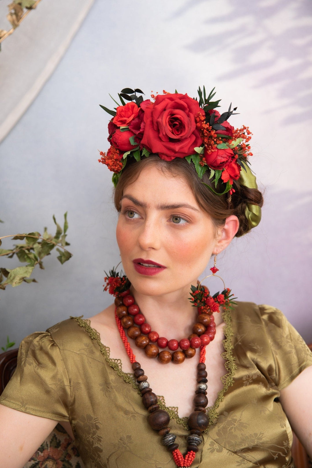 Red Frida Flower Headband: Flamenco Bridal Hair Crown – handmade floral hair accessory by magaela