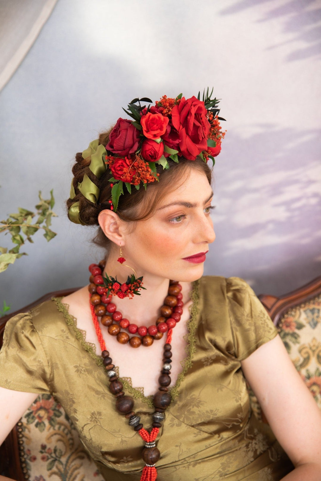 Red Frida Flower Headband: Flamenco Bridal Hair Crown – handmade floral hair accessory by magaela
