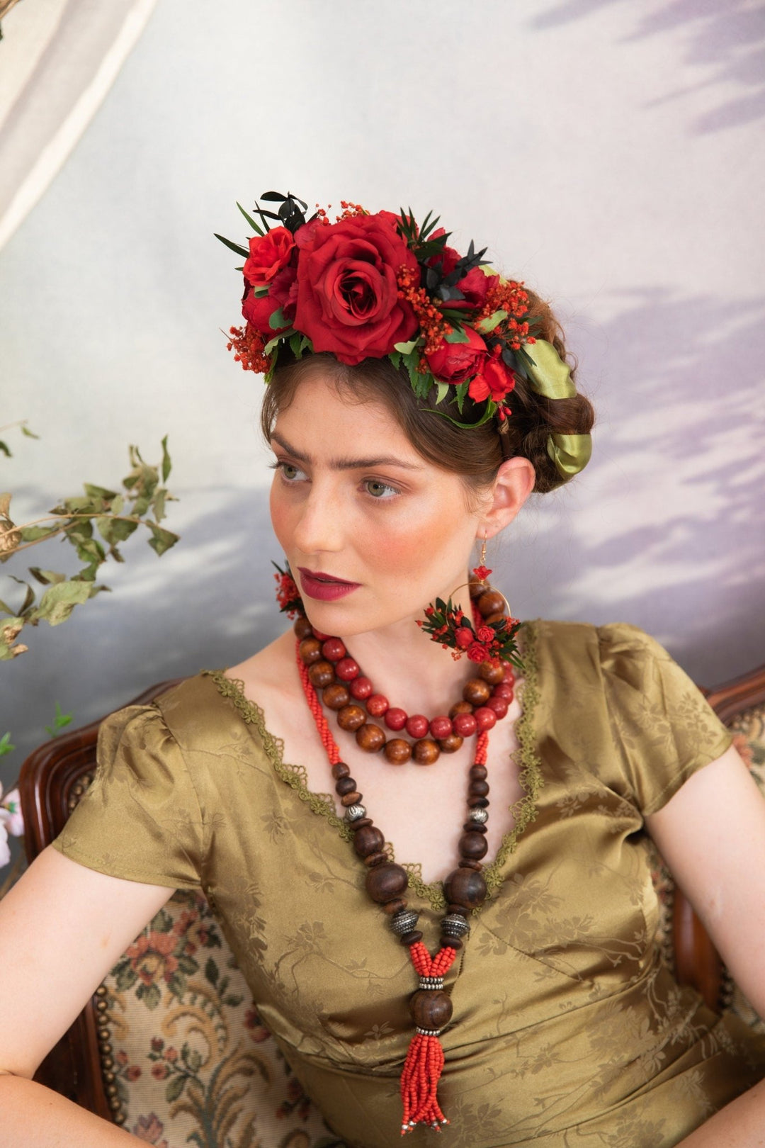 Red Frida Flower Headband: Flamenco Bridal Hair Crown – handmade floral hair accessory by magaela