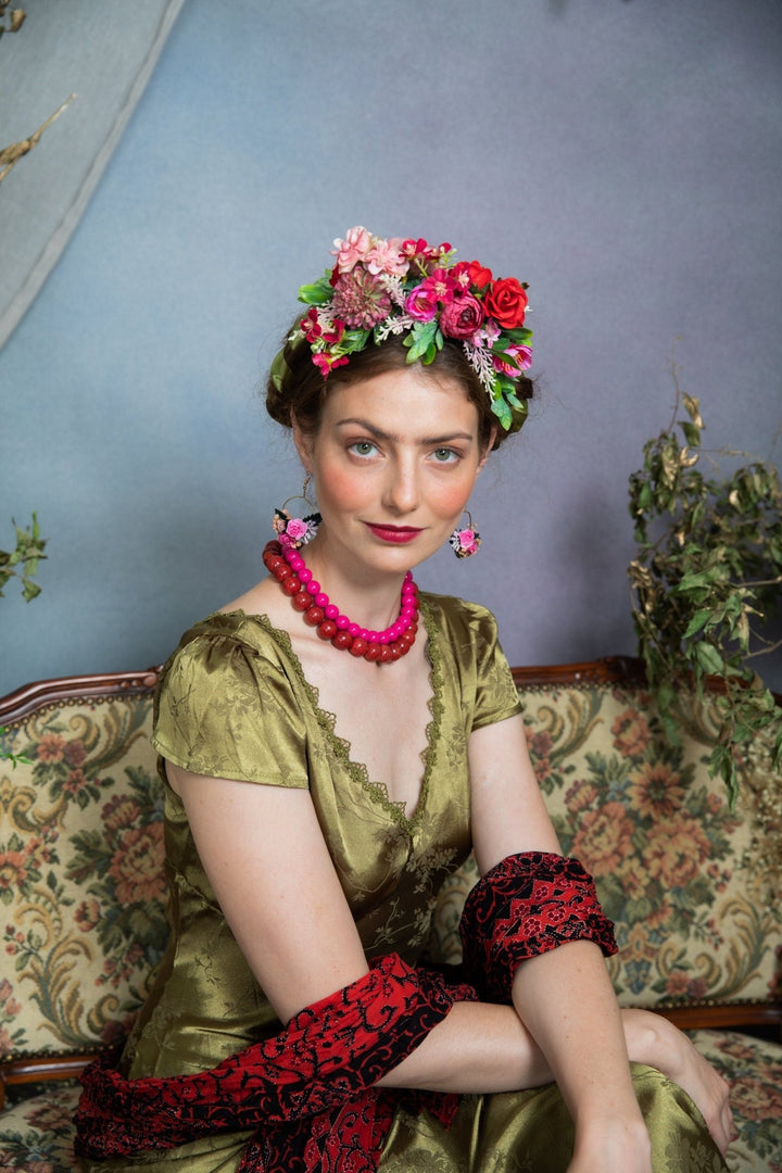 Two - Sided Frida Flower Headband: Pink & Red Wedding Crown – handmade floral hair accessory by magaela