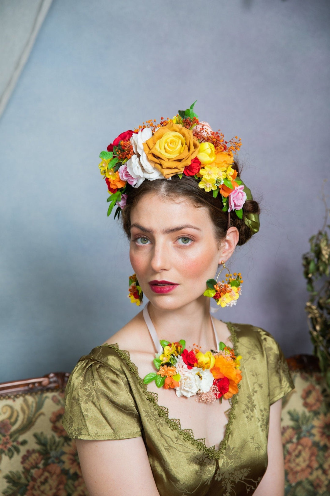 Frida Flower Headband: Two - Sided Mexican Fiesta Crown – handmade floral hair accessory by magaela