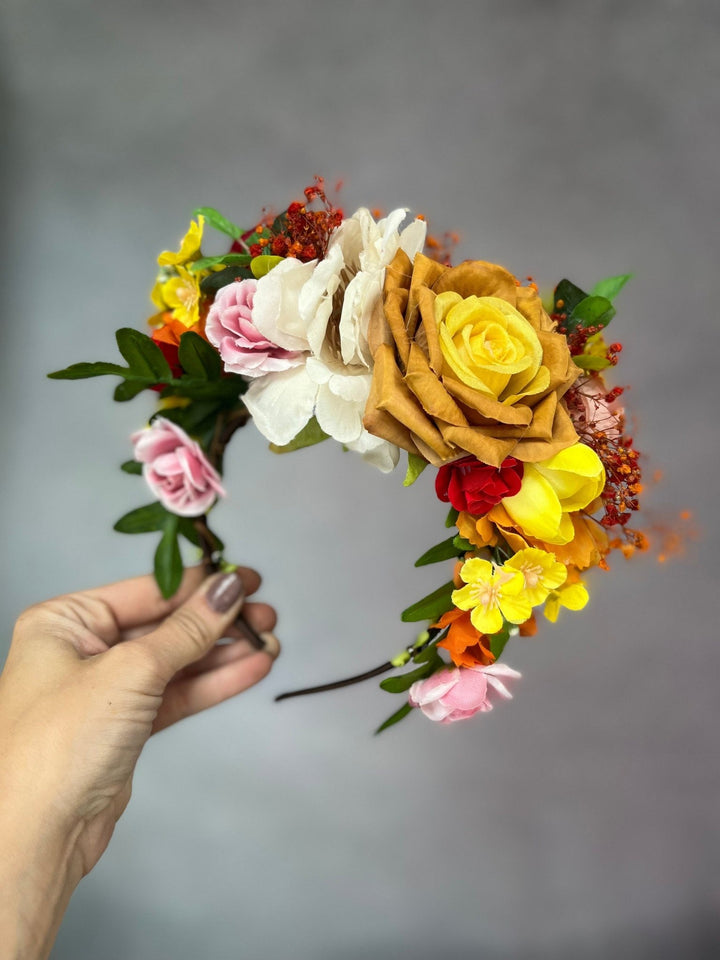 Frida Flower Headband: Two - Sided Mexican Fiesta Crown – handmade floral hair accessory by magaela