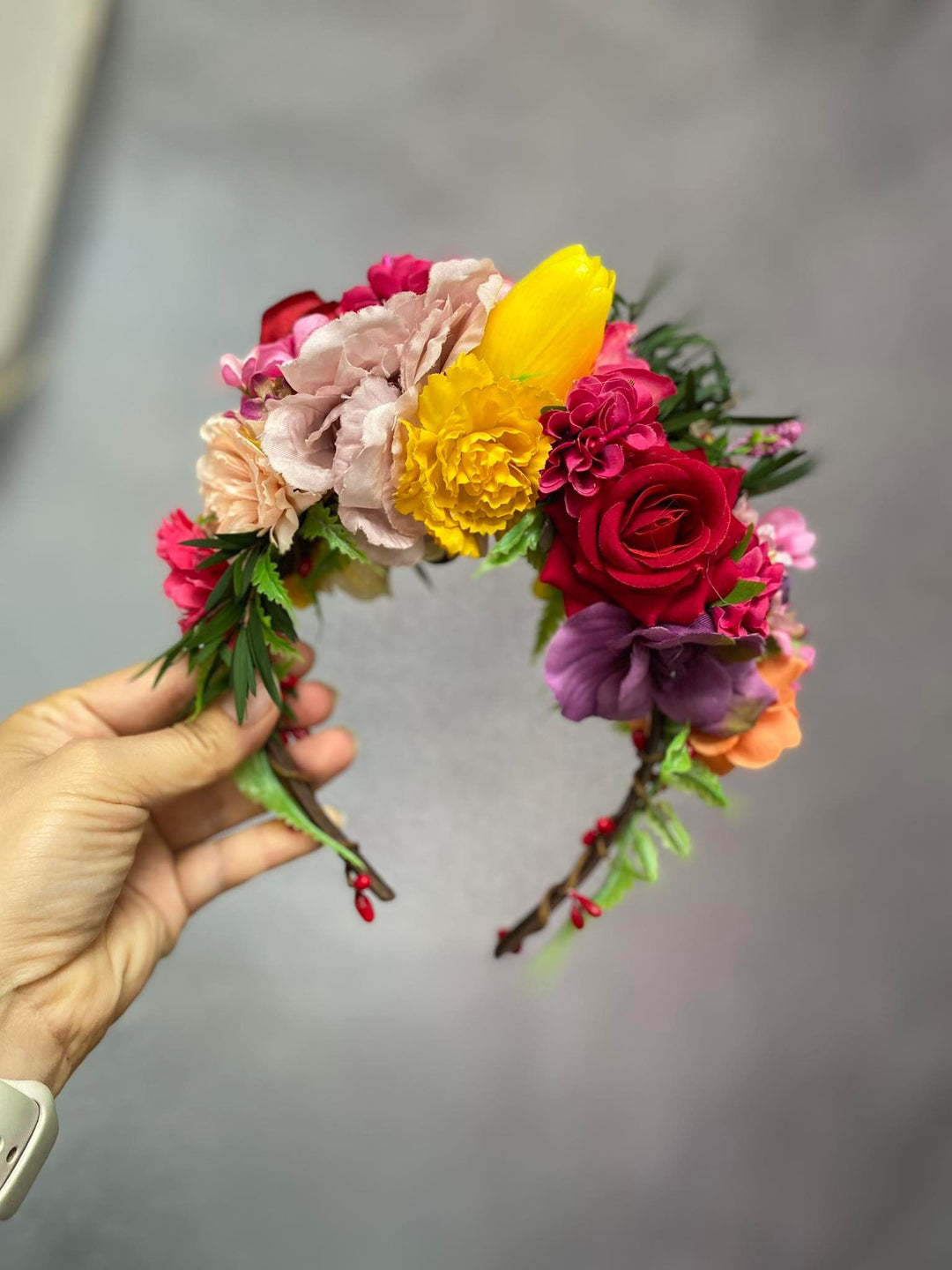 Frida Flower Headband: Colorful Floral Crown, Mexican Fiesta Bridal Hairband – handmade floral hair accessory by magaela