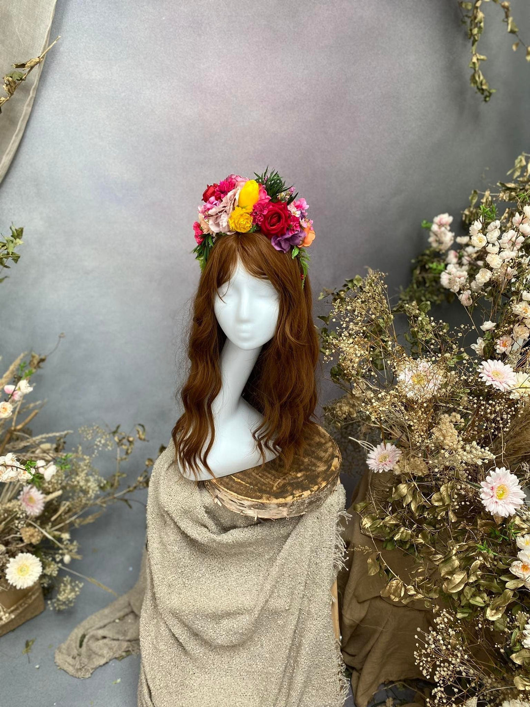 Frida Flower Headband: Colorful Floral Crown, Mexican Fiesta Bridal Hairband – handmade floral hair accessory by magaela