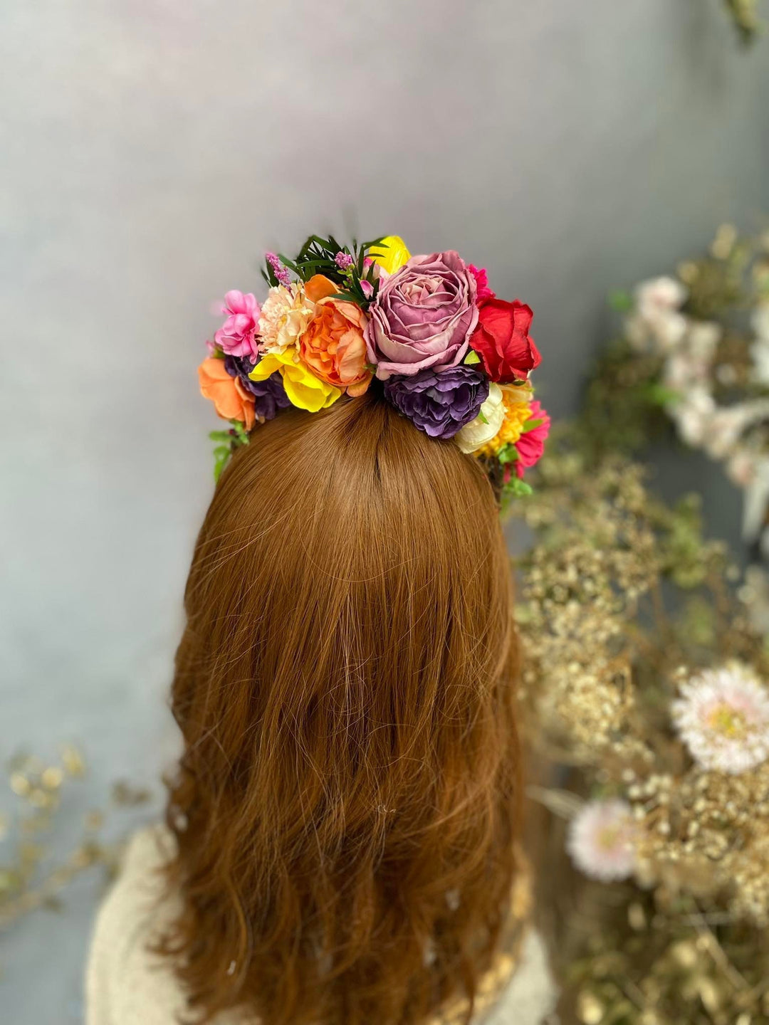 Frida Flower Headband: Colorful Floral Crown, Mexican Fiesta Bridal Hairband – handmade floral hair accessory by magaela