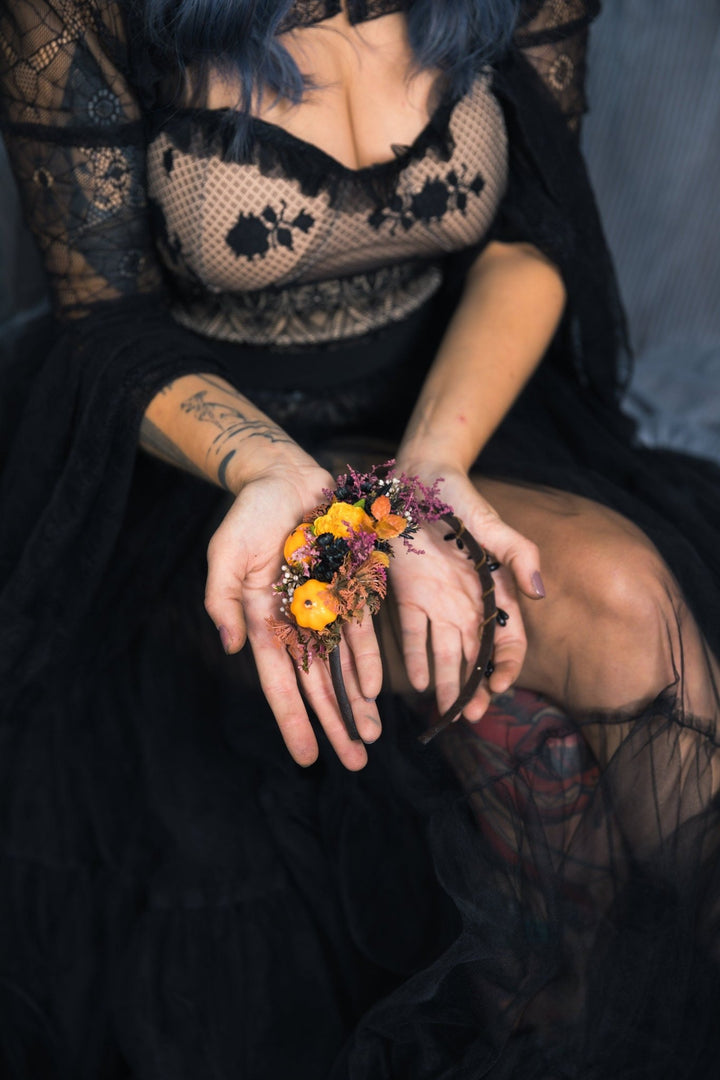 Pumpkin Flower Headband: Halloween Fall Wedding Hair Accessory – handmade floral hair accessory by magaela
