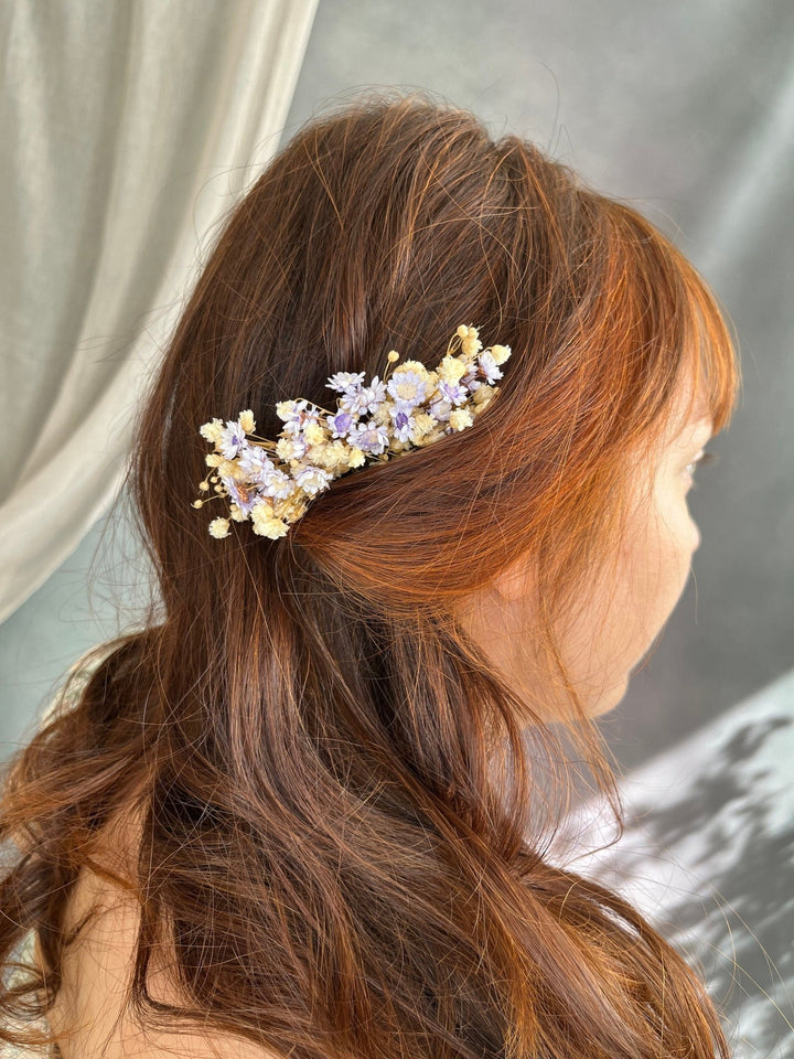Dried Flower Hair Comb: Lilac Lavender & Ivory Wedding Hair Accessory – handmade floral hair accessory by magaela