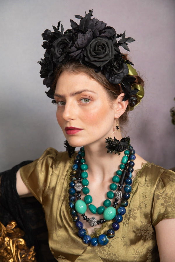 Black Frida flower headband: Halloween flower headpiece – handmade floral hair accessory by magaela