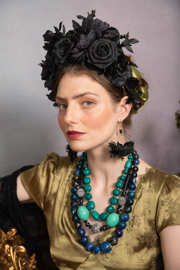 Black Frida flower headband: Halloween flower headpiece – handmade floral hair accessory by magaela