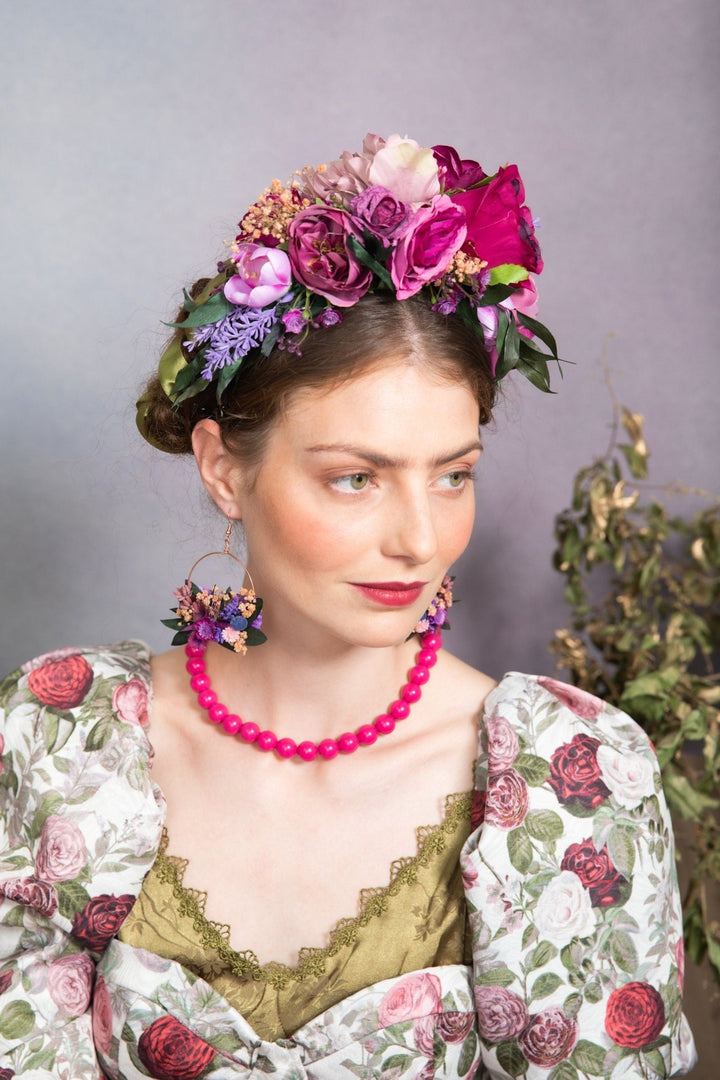 Magenta Frida Flower Headband: Purple Wedding Hair Crown – handmade floral hair accessory by magaela