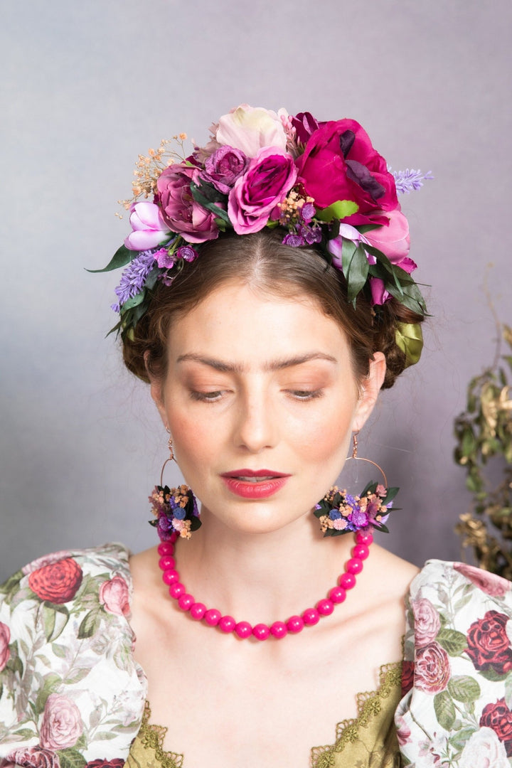 Magenta Frida Flower Headband: Purple Wedding Hair Crown – handmade floral hair accessory by magaela