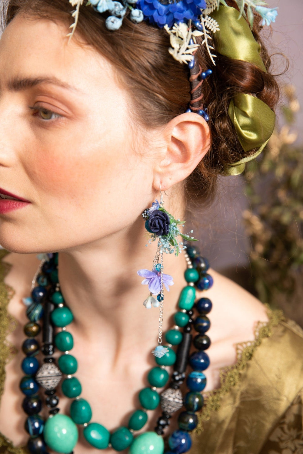Blue Flower Earrings: Elegant Wedding Bridal Jewelry – handmade floral hair accessory by magaela