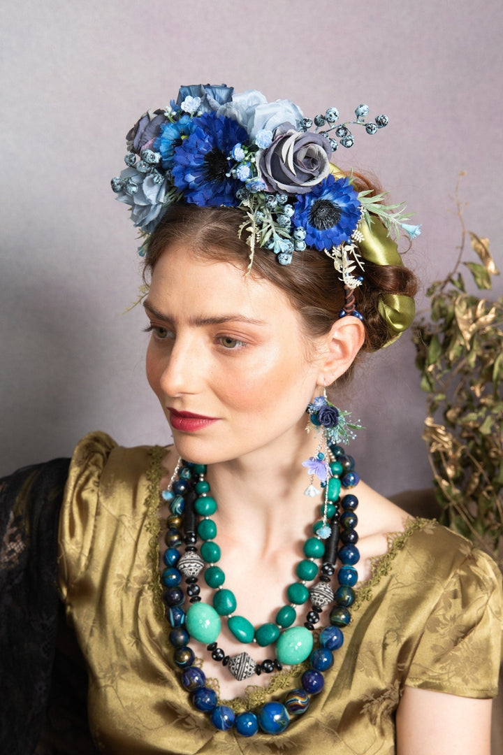 Blue Flower Earrings: Elegant Wedding Bridal Jewelry – handmade floral hair accessory by magaela