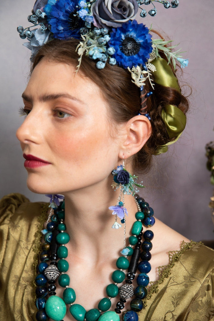 Blue Flower Earrings: Elegant Wedding Bridal Jewelry – handmade floral hair accessory by magaela