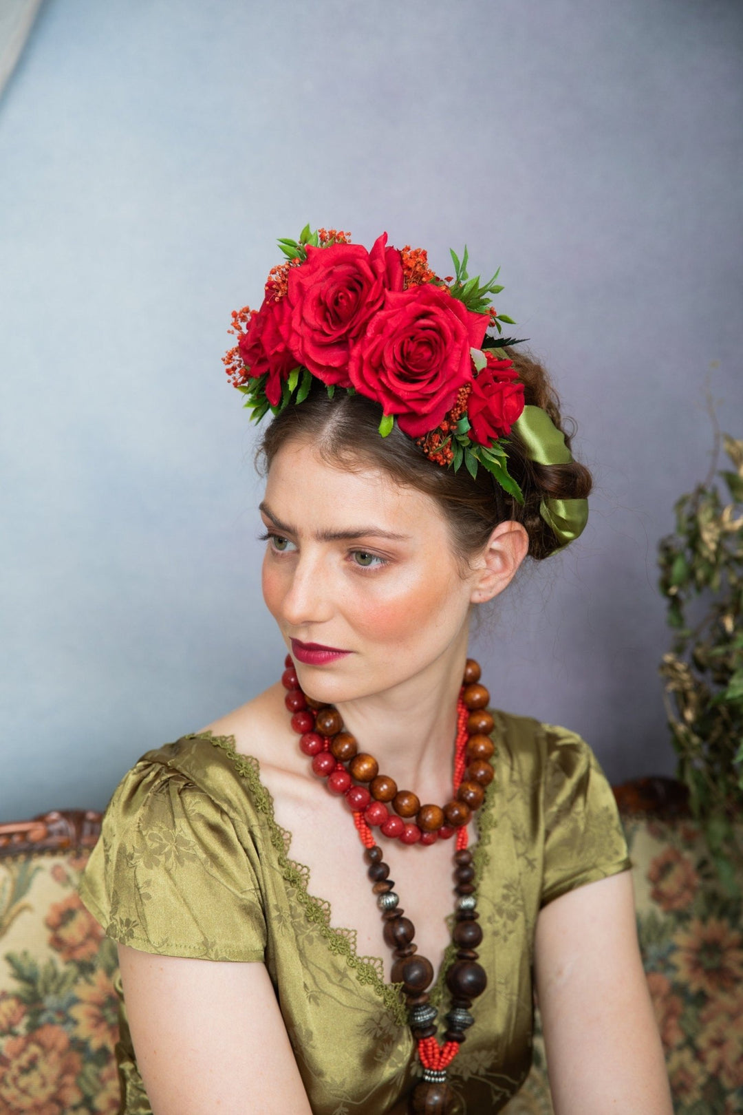 Red Frida Flower Headband: Flamenco Bridal Hair Crown – handmade floral hair accessory by magaela
